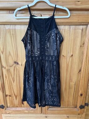 Anthropologie Francesca Bird Cage Dress Black Lace Spaghetti Strap Medium